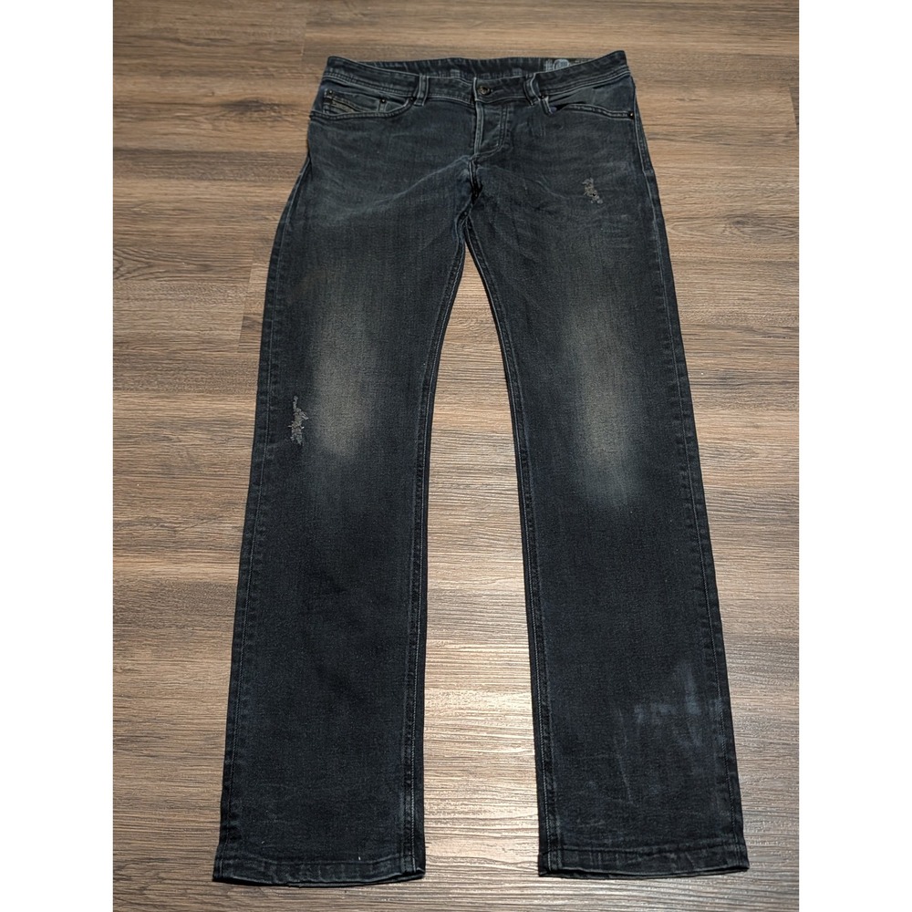 Diesel Waykee Regular Straight Jeans Mens 31x34(31) Dark Wash Distressed Denim